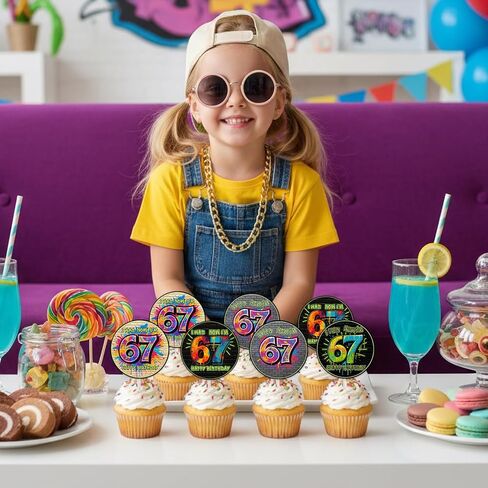 36PCS Hip Hop Six Seven Birthday Cupcake Toppers, I Was 6 Now I’m 7 Party Decorations, Double Sided Funny 7th Birthday Cake Picks for Boys Girls Six Seven Birthday Party Supplies in Kuwait