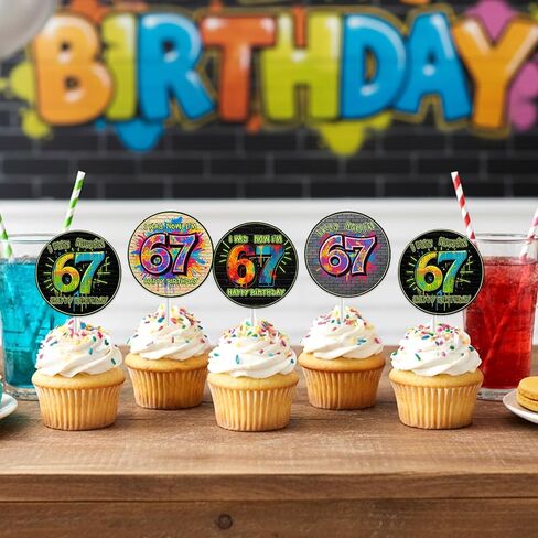 36PCS Hip Hop Six Seven Birthday Cupcake Toppers, I Was 6 Now I’m 7 Party Decorations, Double Sided Funny 7th Birthday Cake Picks for Boys Girls Six Seven Birthday Party Supplies in Kuwait