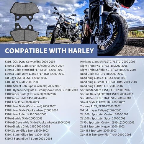 Front and Rear Brake Pads for Harley FLHTCU-I Electra Glide Ultra Classic/FLHRCi Road King Classic/Touring FLHT 2000-2007 Dyna FXDLi Dyna Low Rider (Spoke Wheels) 2006 in Saudi Arabia