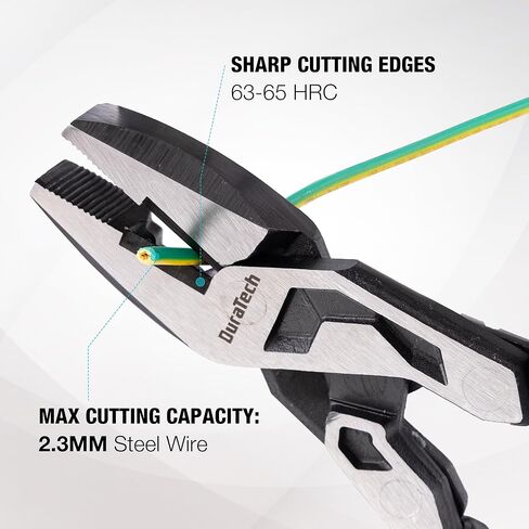 DURATECH 8-Inch Compound Lineman's Pliers, Gen 2 Dual Pivot High-Leverage Design for Ultra Labor-Saving, CR-V Steel Linesman Pliers with Wire Cutter & TPR Grip in Kuwait
