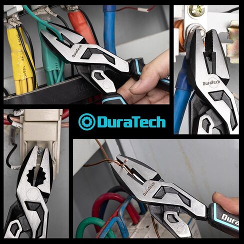 DURATECH 8-Inch Compound Lineman's Pliers, Gen 2 Dual Pivot High-Leverage Design for Ultra Labor-Saving, CR-V Steel Linesman Pliers with Wire Cutter & TPR Grip in Kuwait