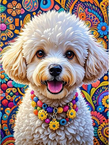Poodle Dog 5D Diamond Painting Kit for Adults， White Puppy Full Drill DIY Round Gem Art Diamond Art Kits Painting Crafts Ideal for Beginners and Home Wall Decor 12X16inch in Saudi Arabia
