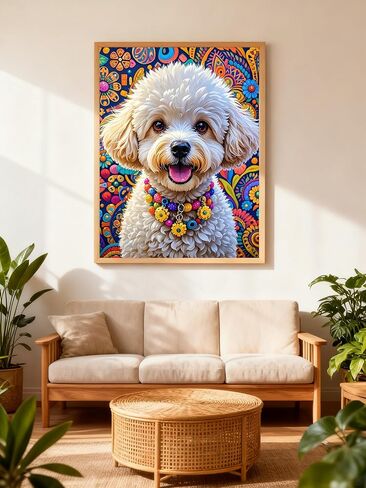 Poodle Dog 5D Diamond Painting Kit for Adults， White Puppy Full Drill DIY Round Gem Art Diamond Art Kits Painting Crafts Ideal for Beginners and Home Wall Decor 12X16inch in Saudi Arabia