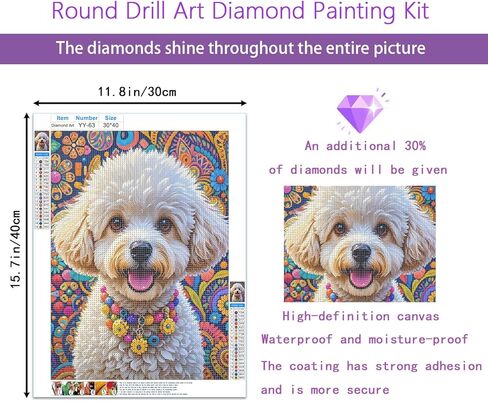 Poodle Dog 5D Diamond Painting Kit for Adults， White Puppy Full Drill DIY Round Gem Art Diamond Art Kits Painting Crafts Ideal for Beginners and Home Wall Decor 12X16inch in Saudi Arabia