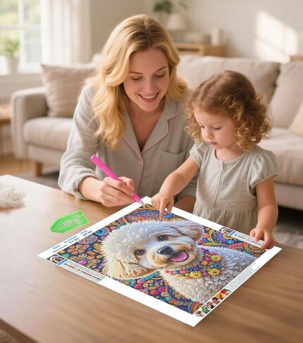 Poodle Dog 5D Diamond Painting Kit for Adults， White Puppy Full Drill DIY Round Gem Art Diamond Art Kits Painting Crafts Ideal for Beginners and Home Wall Decor 12X16inch in Saudi Arabia