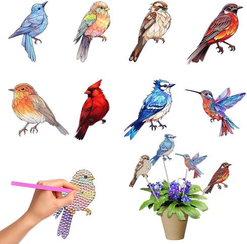 JHGCVX 8 Pcs Hummingbird Diamond Art Kits for Adults, Small Hummingbird Stakes Diamond Painting Kit for Garden Home Decoration in Saudi Arabia