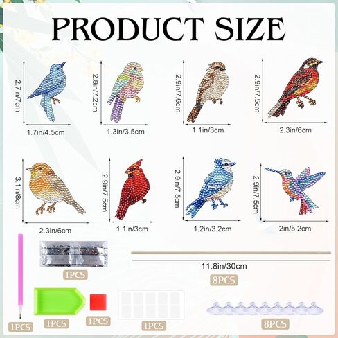 JHGCVX 8 Pcs Hummingbird Diamond Art Kits for Adults, Small Hummingbird Stakes Diamond Painting Kit for Garden Home Decoration in Saudi Arabia