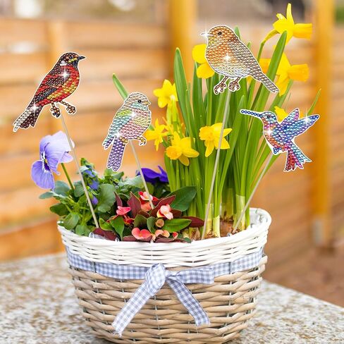 JHGCVX 8 Pcs Hummingbird Diamond Art Kits for Adults, Small Hummingbird Stakes Diamond Painting Kit for Garden Home Decoration in Saudi Arabia