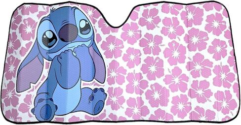 حزمة مظلة السيارة من Lilo & Stitch Hibiscus ومعطر الهواء - مظلة شمسية مناسبة للزجاج الأمامي للسيارات والشاحنات وسيارات الدفع الرباعي - تحجب الأشعة فوق البنفسجية وتحافظ على برودة السيارة 58 بوصة × 27.5 بوصة in Kuwait