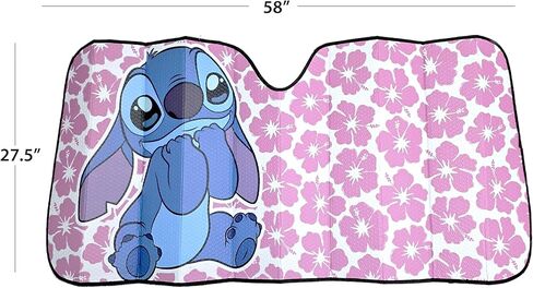 حزمة مظلة السيارة من Lilo & Stitch Hibiscus ومعطر الهواء - مظلة شمسية مناسبة للزجاج الأمامي للسيارات والشاحنات وسيارات الدفع الرباعي - تحجب الأشعة فوق البنفسجية وتحافظ على برودة السيارة 58 بوصة × 27.5 بوصة in Kuwait
