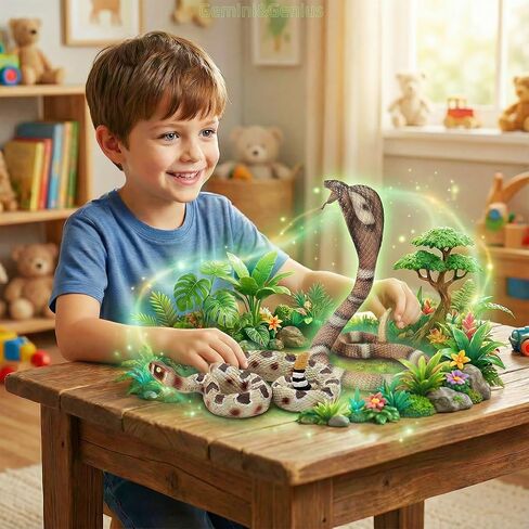 Gemini&Genius Rattlesnake Toy for Kids, Snake Habitat Reptile Toy, Rattler Animal Action Figure, Desert Animal Toys, Halloween Prop Kids Gifts in Kuwait