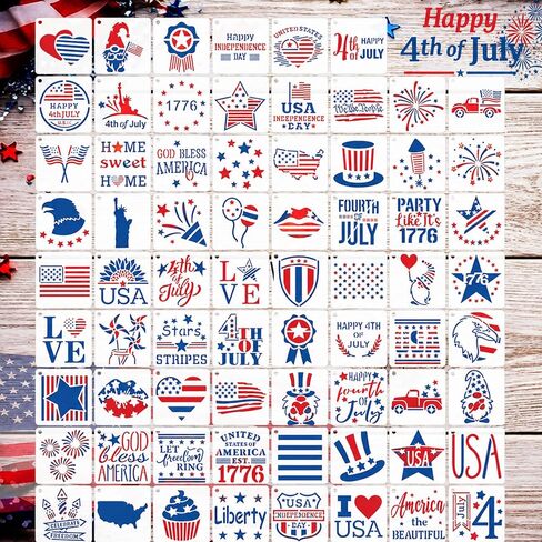 70 Pcs 3 Inch Patriotic Stencils for Painting, Reusable 4th of July Stencils for Wood, Wall, Canvas & Cards, American Flag & Star Designs for Crafts, Independence Day Decor in Saudi Arabia