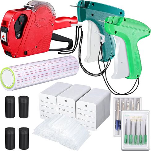 Honoson 5117 Pieces Price Tag for Clothing Price Marking Labeler Clothes Garment Label Machine Attacher Applicator Plastic Fasteners Barb Ink Roller Tag Needle Label Sticker(Red, Green) in Kuwait