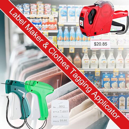 Honoson 5117 Pieces Price Tag for Clothing Price Marking Labeler Clothes Garment Label Machine Attacher Applicator Plastic Fasteners Barb Ink Roller Tag Needle Label Sticker(Red, Green) in Kuwait