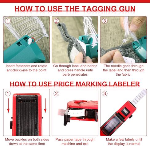 Honoson 5117 Pieces Price Tag for Clothing Price Marking Labeler Clothes Garment Label Machine Attacher Applicator Plastic Fasteners Barb Ink Roller Tag Needle Label Sticker(Red, Green) in Kuwait