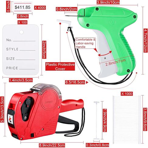 Honoson 5117 Pieces Price Tag for Clothing Price Marking Labeler Clothes Garment Label Machine Attacher Applicator Plastic Fasteners Barb Ink Roller Tag Needle Label Sticker(Red, Green) in Kuwait