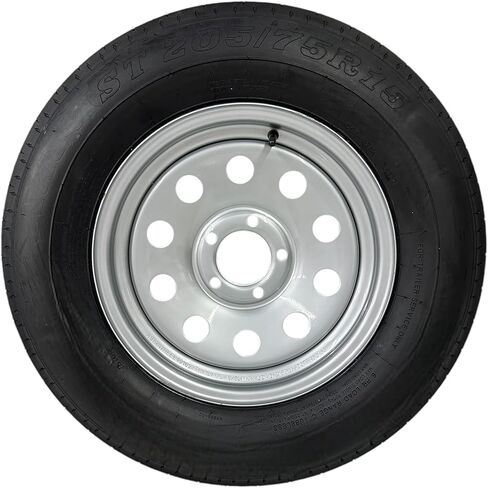 ST205/75R15 TRAILQUEST RADIAL TRAILER TIRE ON RIM, LOAD RANGE C 6 PLY, ON 5 LUG SILVER MODULAR STYLE WHEEL WITH 5X4.5" BOLT PATTERN. REPLACES F78 OR D15 - INCLUDES WARRANTY in Saudi Arabia