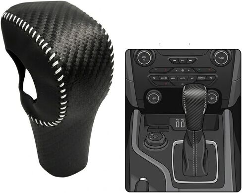 Leather Gear Shift Knob Cover for Ford Fusion Escape Focus Fiesta Eco Edge Transit C-Max,Premium Anti-Slip Shifter Knob Protector, Automatic Transmission Gear Shift Head Sleeve (Black Leather) in Saudi Arabia