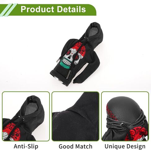 Universal 11x15.5cm/4.33"x6.1" Gear Shift Knob Cover Stick Shifting Handle Protector Polyester 1 Pc Skeleton Hoodie Style Red Grey Green Black in Kuwait