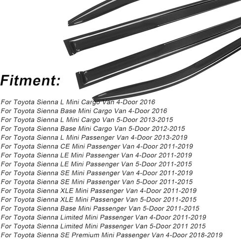 Window Visors Rain Guards Deflectors - 4-Pack Side Window Deflector Vent Shade for Car Windows Tape-On Outside Mount Acrylic Sun Rain Guard Replacement for Sienna 2011-2019 in Kuwait