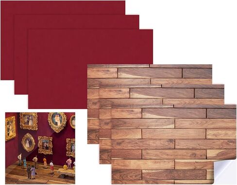 Lewtemi 6 Sheets Dollhouse Wallpaper & Flooring Set Self Adhesive Paper Mini Dollhouse Accessories for Miniature Museum Wall Floor DIY Mini Room Decor 11.8 x 7.9 Inch(Checkered Style,Red,Black White) in Kuwait