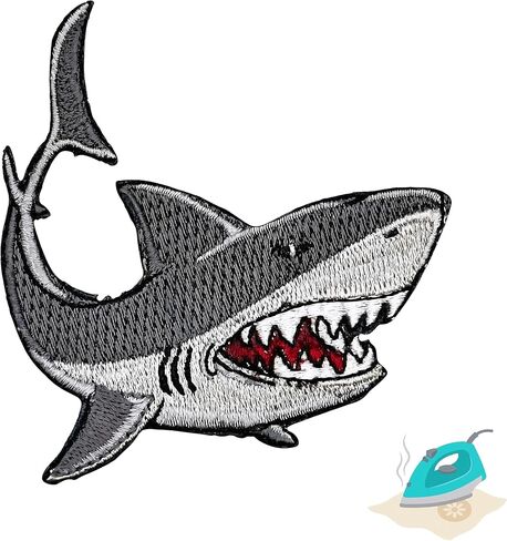 Stylish Shark Iron On Patch 2.95" x 2.75" | 1-Pack Embroidered Sew On Patches for Clothing, Jeans, Jackets, Backpacks, Hoodies - Colorful Funny Applique - Embroidery Patch for Tote Bags, Dresses in Kuwait