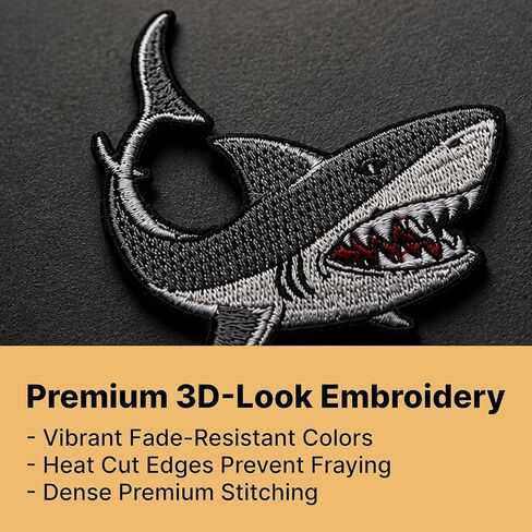 Stylish Shark Iron On Patch 2.95" x 2.75" | 1-Pack Embroidered Sew On Patches for Clothing, Jeans, Jackets, Backpacks, Hoodies - Colorful Funny Applique - Embroidery Patch for Tote Bags, Dresses in Kuwait