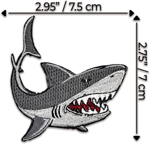 Stylish Shark Iron On Patch 2.95" x 2.75" | 1-Pack Embroidered Sew On Patches for Clothing, Jeans, Jackets, Backpacks, Hoodies - Colorful Funny Applique - Embroidery Patch for Tote Bags, Dresses in Kuwait