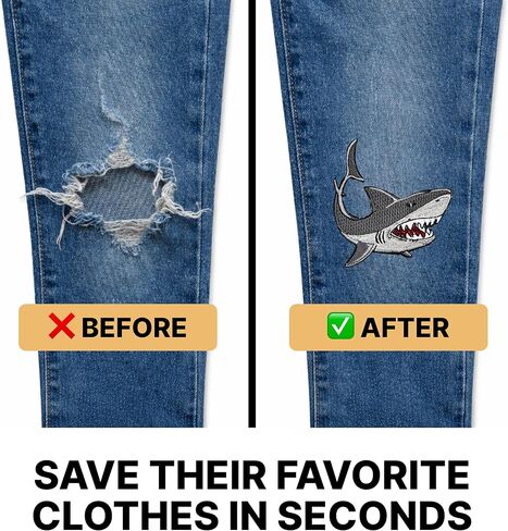 Stylish Shark Iron On Patch 2.95" x 2.75" | 1-Pack Embroidered Sew On Patches for Clothing, Jeans, Jackets, Backpacks, Hoodies - Colorful Funny Applique - Embroidery Patch for Tote Bags, Dresses in Kuwait