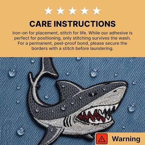 Stylish Shark Iron On Patch 2.95" x 2.75" | 1-Pack Embroidered Sew On Patches for Clothing, Jeans, Jackets, Backpacks, Hoodies - Colorful Funny Applique - Embroidery Patch for Tote Bags, Dresses in Kuwait