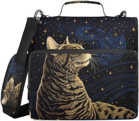 ALAZA Lovely Cat Kitten Starry Star Zipper Binder 3 Ring Binder Organizer with Zipper and Shoulder Strap Large Capacity Multi-Pocket for Office Supplies Work in Kuwait