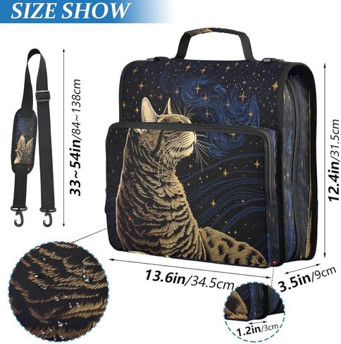 ALAZA Lovely Cat Kitten Starry Star Zipper Binder 3 Ring Binder Organizer with Zipper and Shoulder Strap Large Capacity Multi-Pocket for Office Supplies Work in Kuwait