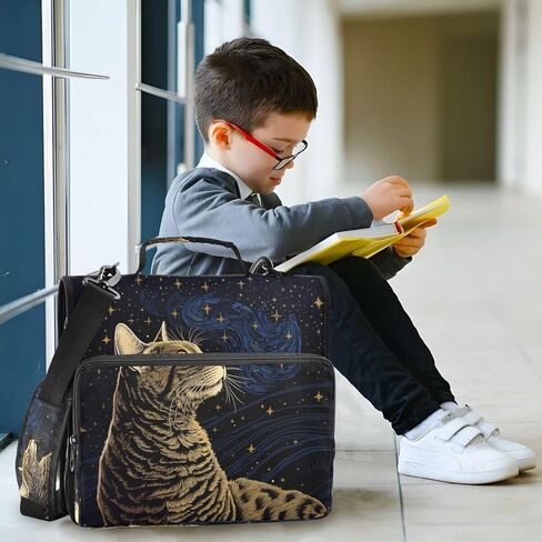 ALAZA Lovely Cat Kitten Starry Star Zipper Binder 3 Ring Binder Organizer with Zipper and Shoulder Strap Large Capacity Multi-Pocket for Office Supplies Work in Kuwait