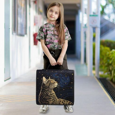 ALAZA Lovely Cat Kitten Starry Star Zipper Binder 3 Ring Binder Organizer with Zipper and Shoulder Strap Large Capacity Multi-Pocket for Office Supplies Work in Kuwait