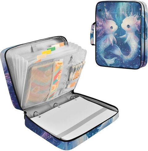ALAZA Cute Axolotl Mermaid 3 Ring Binder Bag with 7-Pocket Accordion File Organizer, Letter Size, Expandable Filing Folder Portfolio & Case Ring Binders in Kuwait
