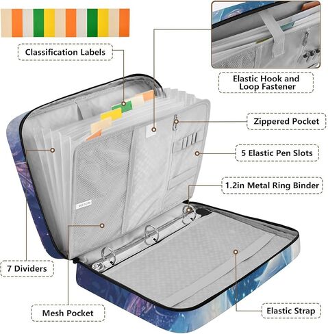 ALAZA Cute Axolotl Mermaid 3 Ring Binder Bag with 7-Pocket Accordion File Organizer, Letter Size, Expandable Filing Folder Portfolio & Case Ring Binders in Kuwait