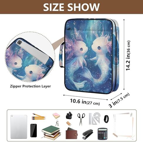 ALAZA Cute Axolotl Mermaid 3 Ring Binder Bag with 7-Pocket Accordion File Organizer, Letter Size, Expandable Filing Folder Portfolio & Case Ring Binders in Kuwait