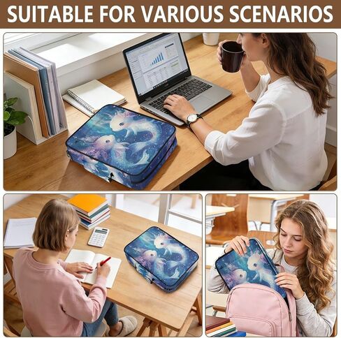 ALAZA Cute Axolotl Mermaid 3 Ring Binder Bag with 7-Pocket Accordion File Organizer, Letter Size, Expandable Filing Folder Portfolio & Case Ring Binders in Kuwait