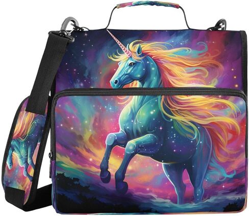 ALAZA Galaxy Nebula Space Unicorn Zipper Binder 3 حلقات منظم مع سحاب وحزام كتف سعة كبيرة متعددة الجيوب لعمل اللوازم المكتبية in Kuwait
