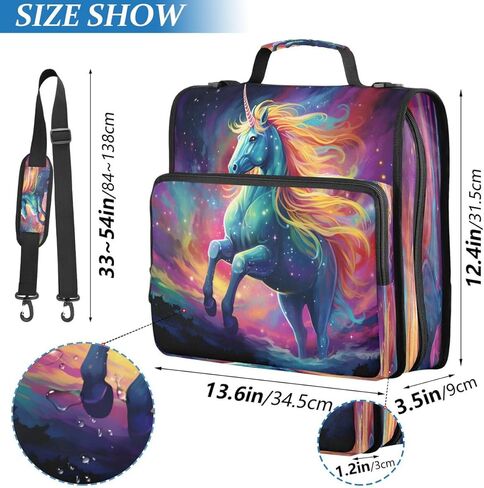 ALAZA Galaxy Nebula Space Unicorn Zipper Binder 3 حلقات منظم مع سحاب وحزام كتف سعة كبيرة متعددة الجيوب لعمل اللوازم المكتبية in Kuwait