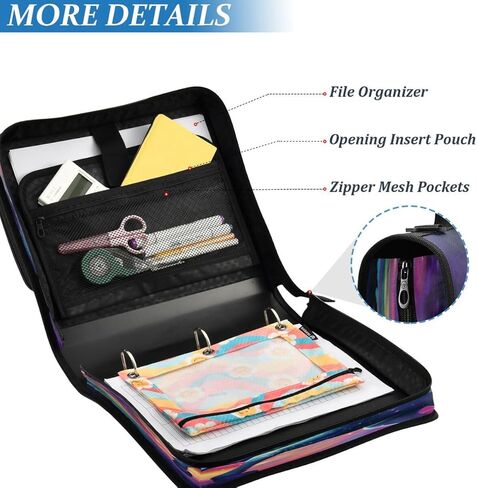 ALAZA Galaxy Nebula Space Unicorn Zipper Binder 3 حلقات منظم مع سحاب وحزام كتف سعة كبيرة متعددة الجيوب لعمل اللوازم المكتبية in Kuwait