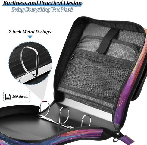 ALAZA Galaxy Nebula Space Unicorn Zipper Binder 3 حلقات منظم مع سحاب وحزام كتف سعة كبيرة متعددة الجيوب لعمل اللوازم المكتبية in Kuwait