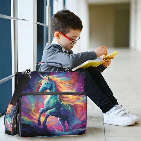 ALAZA Galaxy Nebula Space Unicorn Zipper Binder 3 حلقات منظم مع سحاب وحزام كتف سعة كبيرة متعددة الجيوب لعمل اللوازم المكتبية in Kuwait