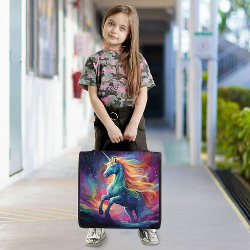 ALAZA Galaxy Nebula Space Unicorn Zipper Binder 3 حلقات منظم مع سحاب وحزام كتف سعة كبيرة متعددة الجيوب لعمل اللوازم المكتبية in Kuwait
