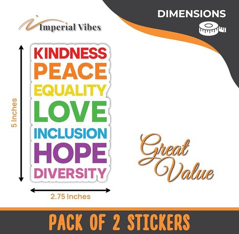 IMPERIAL VIBES – Kindness Peace Equality Love Sticker – Vinyl Decal for Car, Truck, and Van – Indoor & Outdoor Car Decal - Removable Laptop Sticker – Waterproof Decals for Waterbottle–Pack of 2 Imp 81 in Kuwait