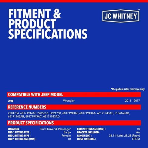 JC Whitney JFBAJCWBHH00333 Set of 2 Front Left & Right Brake Hydraulic Hoses - Compatible with Jeep Wrangler 2011-2017 in Kuwait