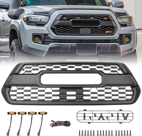 W/O letters W/Light Matte Black Front Grille Grill Compatible with 2016-2023 Toyota Tacoma SR/SR5/TRD PT228-35170 in Saudi Arabia