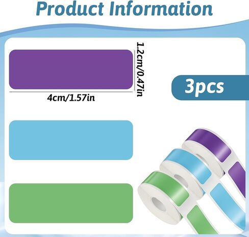 480Pcs D30 Label Tape D30 Printer Paper Labels Replacement Thermal Labels Tapes 12 X 40 mm Label Maker Tape Rolls Colorful Mini Print Tapes, 160/Roll, 3 Rolls Total in Saudi Arabia