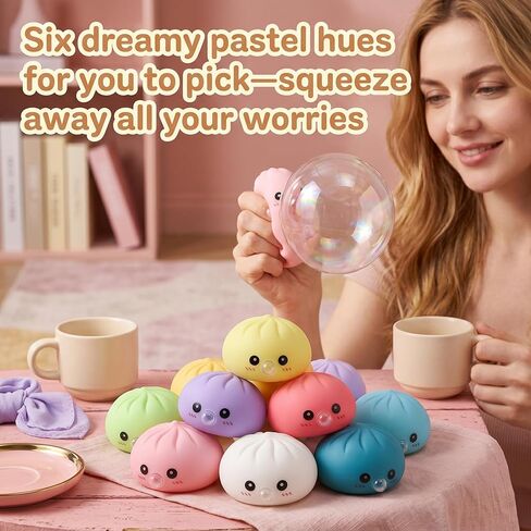 2026 Dumpling Soft Squeeze Toy Thing Hand-Molded Colorful, Comfortable for Desk Office & Home (3.35 Inches) (Pink) in Saudi Arabia