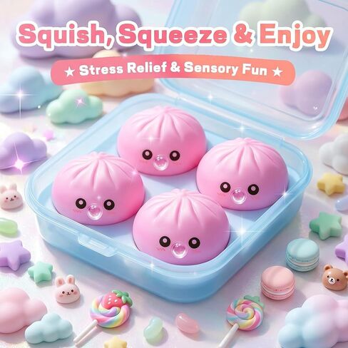 2026 Dumpling Soft Squeeze Toy Thing Hand-Molded Colorful, Comfortable for Desk Office & Home (3.35 Inches) (Pink) in Saudi Arabia